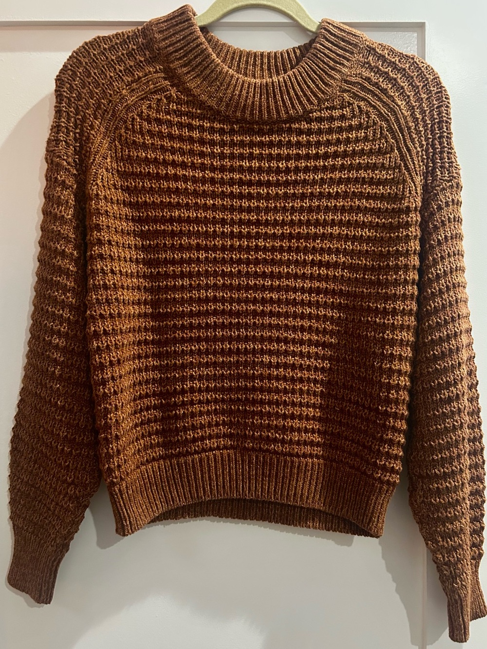 Chunky Crochet Crewneck Sweater - Rust Brown/Burnt Orange